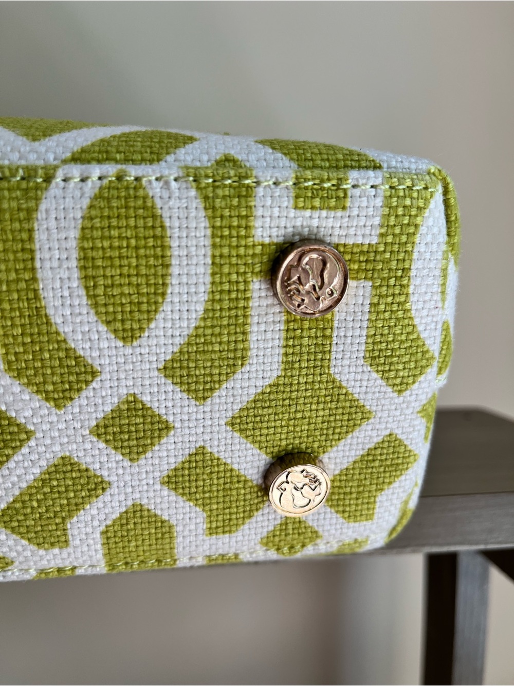 Spartina 449 NWOT Lime Green Geometric Crossbody with Tan Strap - Picture 14 of 16